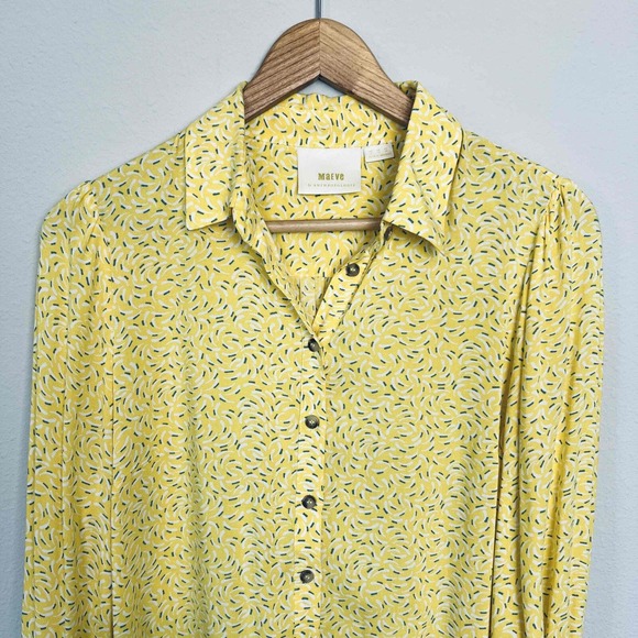 Maeve By Anthropologie Size 6 Blithe Button-Up Collared Top Tie Cuff Yellow - Picture 3 of 11